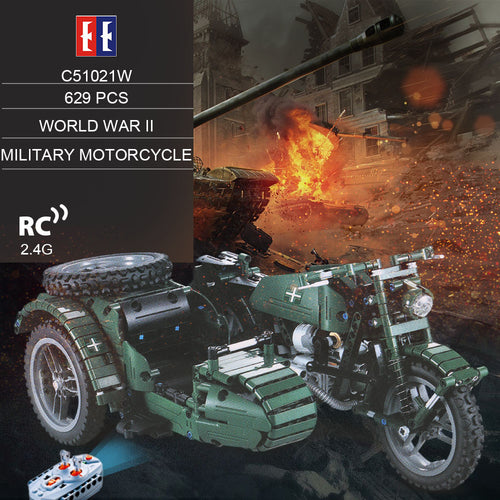 629 PCS Building Blocks World War II  Motorcycle RC Toy